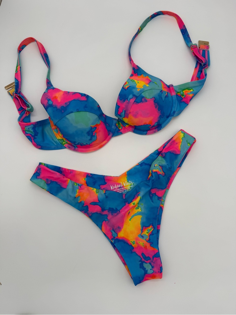 Kulani Kinis Neon Watercolor Underwire Bikini - Blue, Pink, Yellow, Green